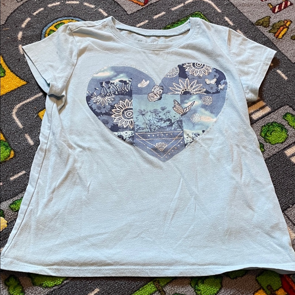 The Children's Place Light Blue Heart Patch Graphic Tee